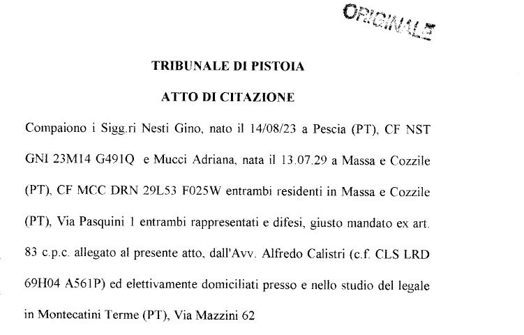 Atto Di Citazione Per Usucapione ..:: Valdinievole Oggi ::.. Notizie ...